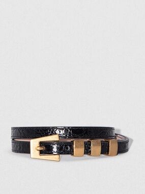 By Far Vic Circular Croco Embossed Leather Belt
